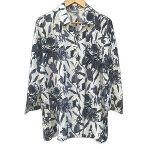 Habitat Black and White Floral Button Front Long Sleeve Tunic Blouse Size Large
